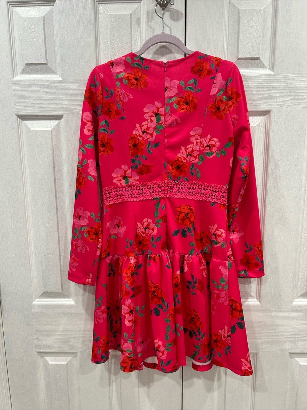 Alexia Admor Hot Pink Floral Midi Dress with Lace Trim - Picture 6 of 6